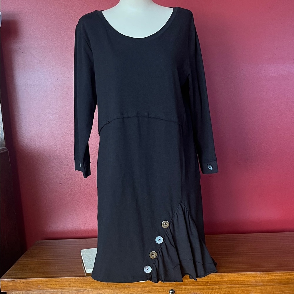 New Neon Buddha Black Long Sleeve Dress with Button Accents